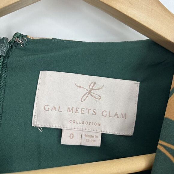 Gal Meets Glam Dress Size 0 Green Tiered Midi Tegan Floral Puff Sleeve Prairie - Picture 3 of 7